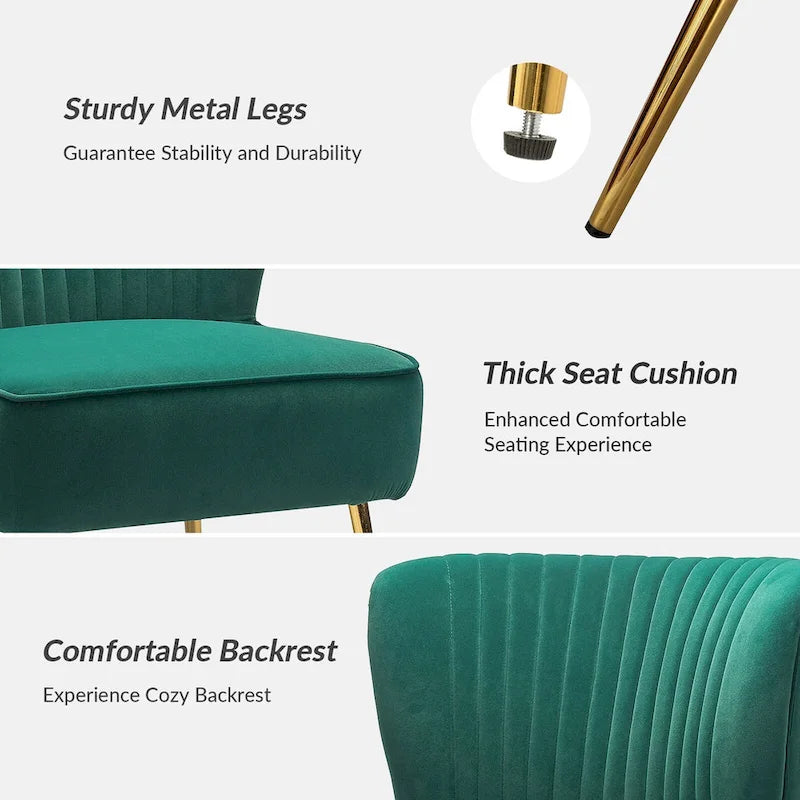 Chaise d'appoint moderne capitonnée en tissu avec pieds dorés