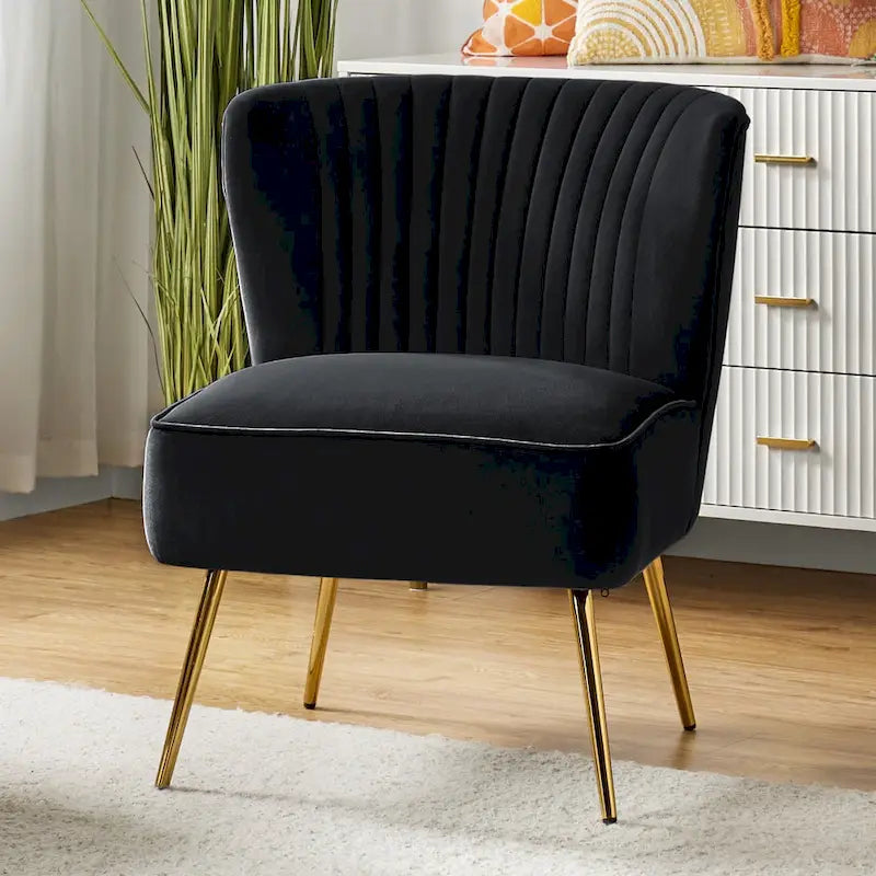 Chaise d'appoint moderne capitonnée en tissu avec pieds dorés