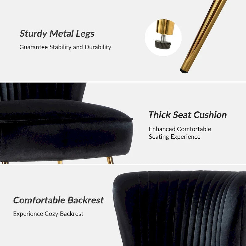 Chaise d'appoint moderne capitonnée en tissu avec pieds dorés