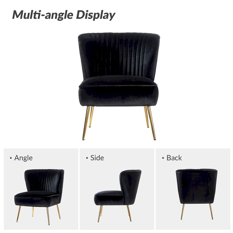 Chaise d'appoint moderne capitonnée en tissu avec pieds dorés
