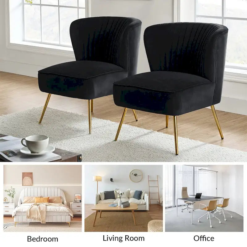 Chaise d'appoint moderne capitonnée en tissu avec pieds dorés