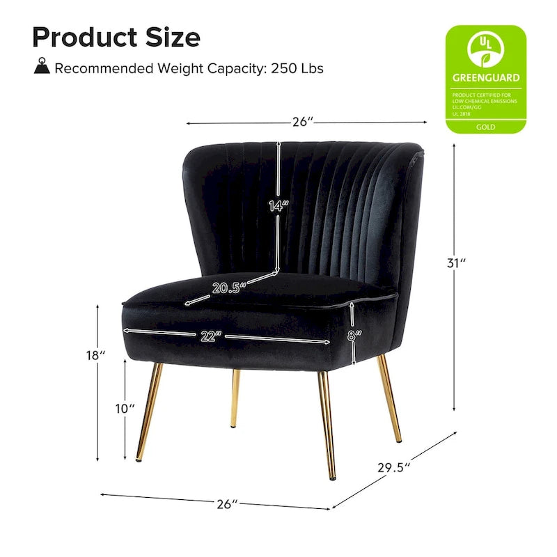 Chaise d'appoint moderne capitonnée en tissu avec pieds dorés