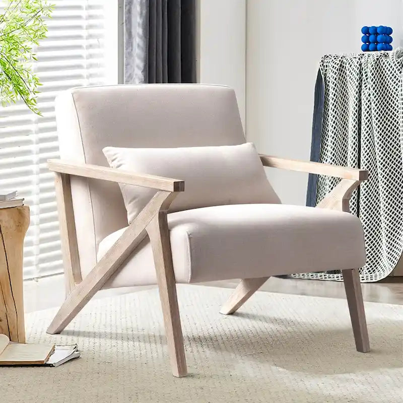 Fauteuil d'appoint en bois massif et tissu pour salon