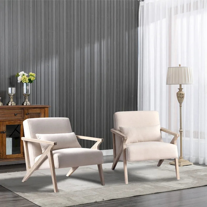 Fauteuil d'appoint en bois massif et tissu pour salon