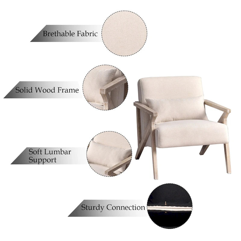 Fauteuil d'appoint en bois massif et tissu pour salon