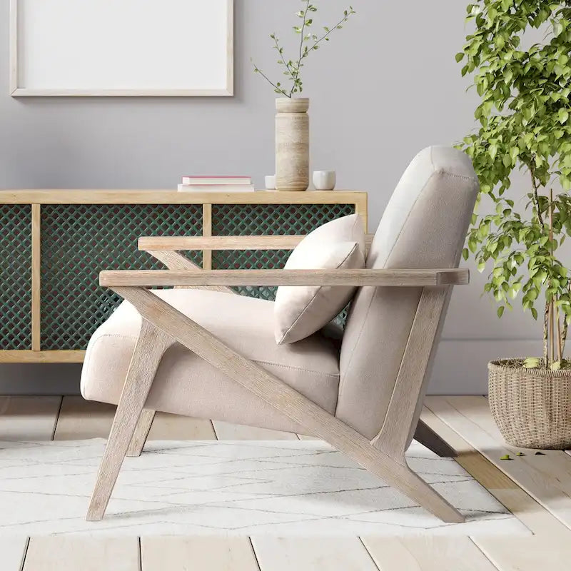Fauteuil d'appoint en bois massif et tissu pour salon