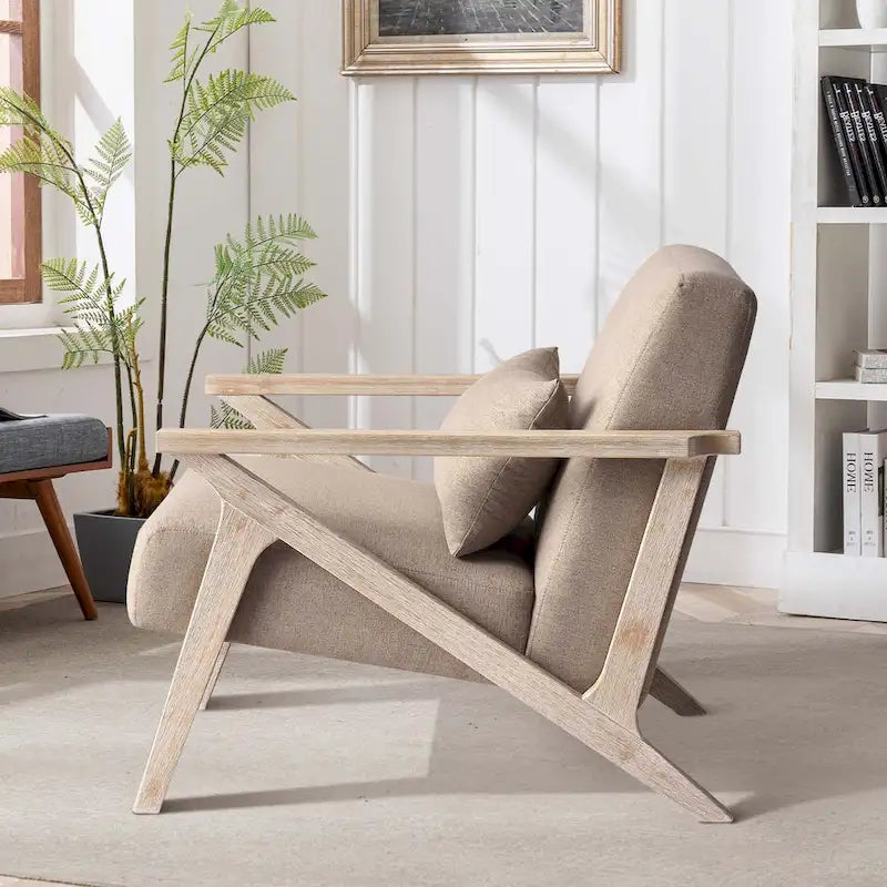 Fauteuil d'appoint en bois massif et tissu pour salon