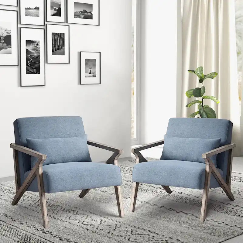 Fauteuil d'appoint en bois massif et tissu pour salon
