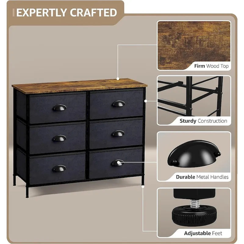 Petite commode six tiroirs - étagère décorative en bois style ferme