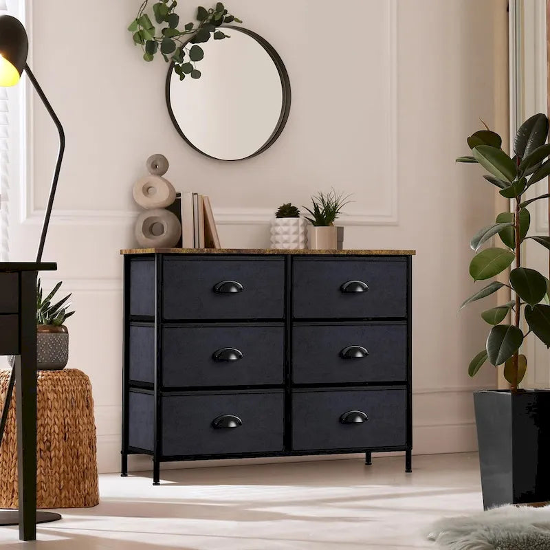 Petite commode six tiroirs - étagère décorative en bois style ferme