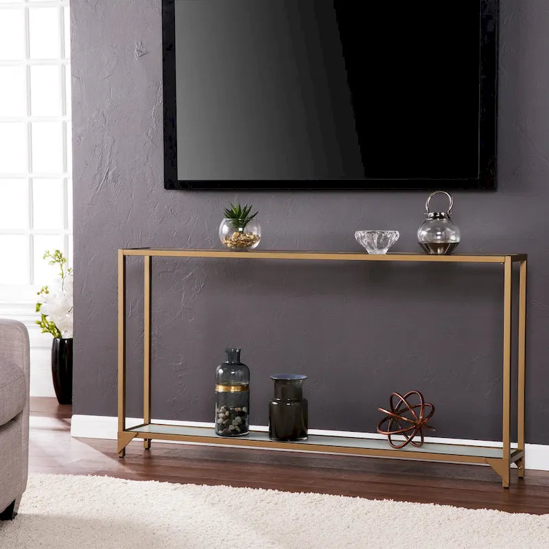 Meuble – Console étroite avec étagère en verre