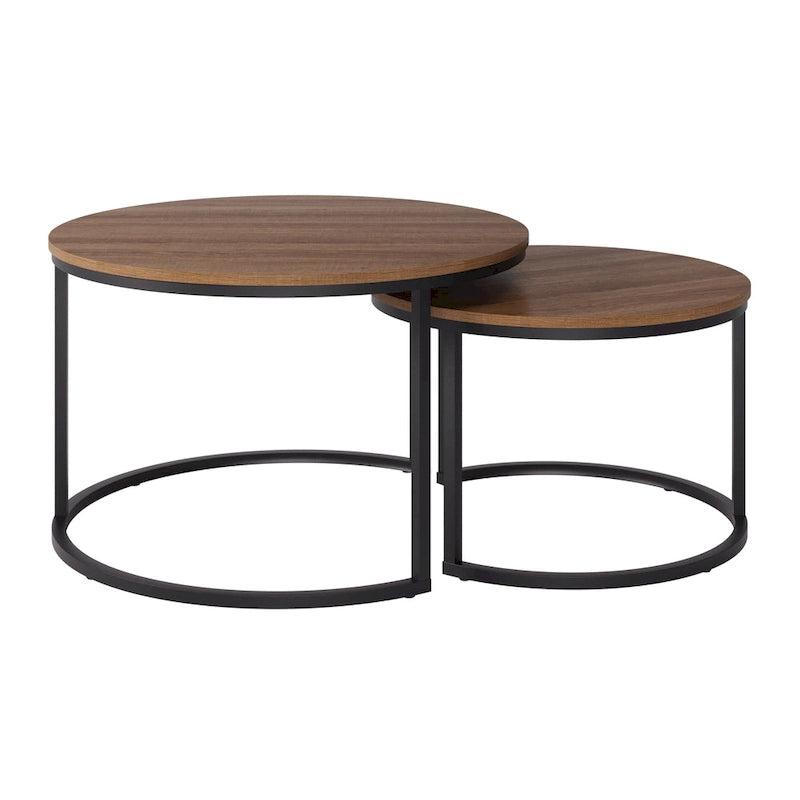 Table basse gigogne ronde marron, ensemble de deux pièces