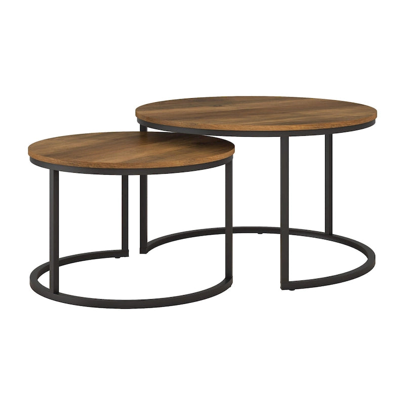 Table basse gigogne ronde marron, ensemble de deux pièces