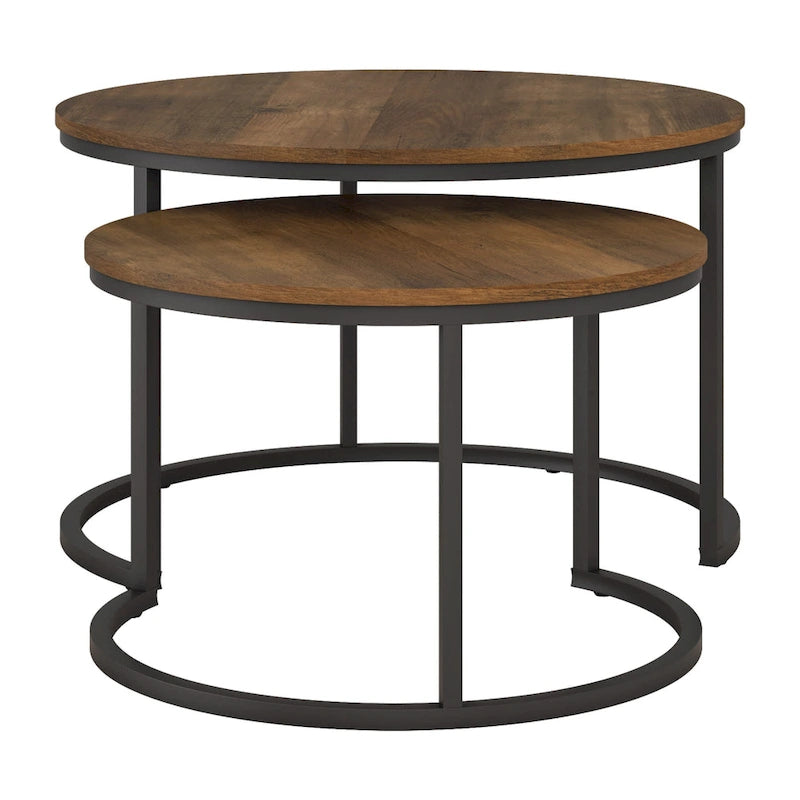 Table basse gigogne ronde marron, ensemble de deux pièces