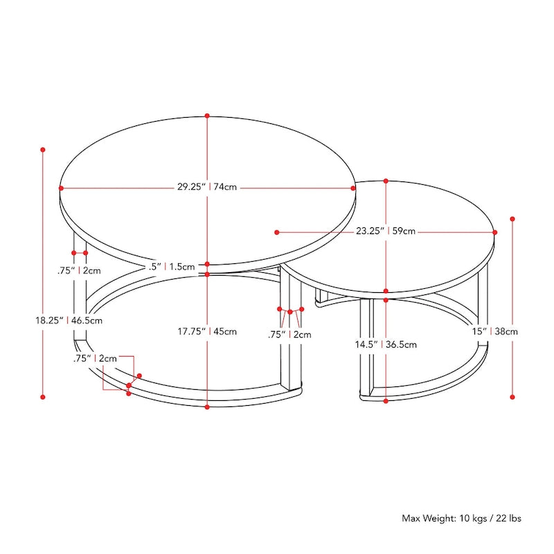 Table basse gigogne ronde marron, ensemble de deux pièces