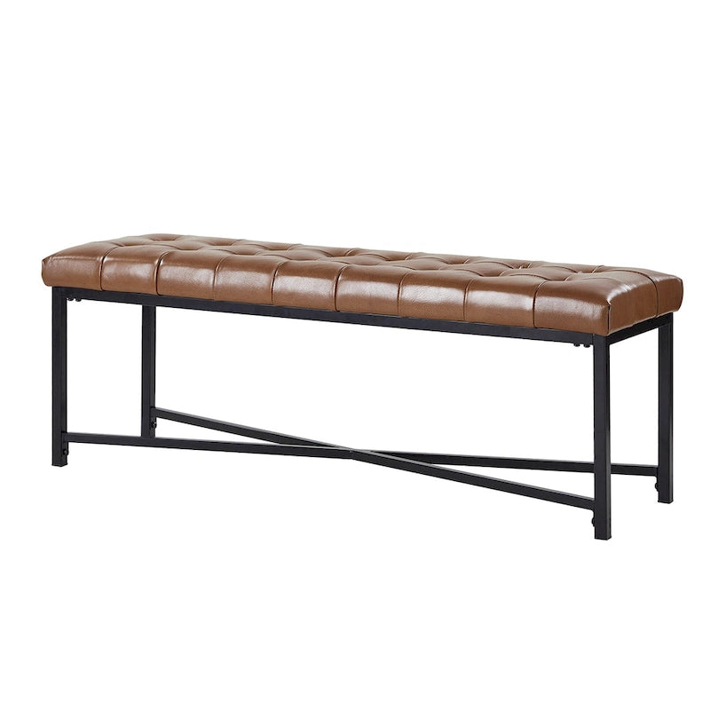 Banc de 50,5 en cuir véritable capitonné avec pieds en métal