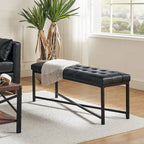 Banc de 50,5 en cuir véritable capitonné avec pieds en métal