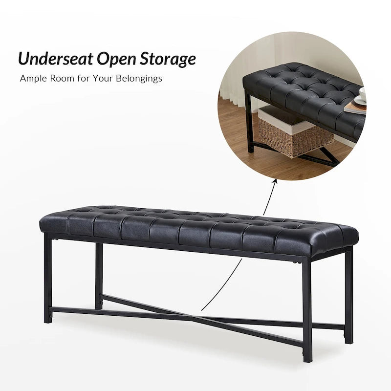 Banc de 50,5 en cuir véritable capitonné avec pieds en métal
