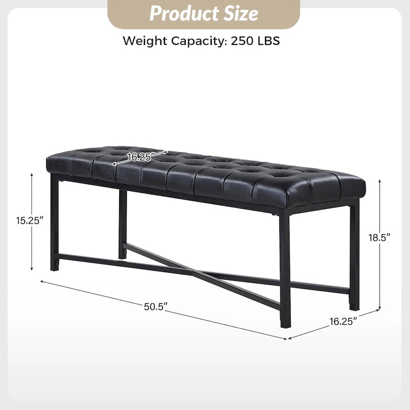 Banc de 50,5 en cuir véritable capitonné avec pieds en métal