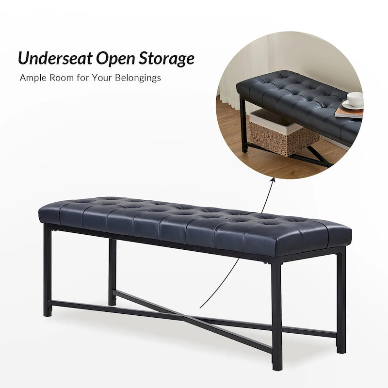 Banc de 50,5 en cuir véritable capitonné avec pieds en métal