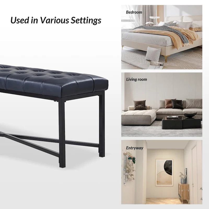 Banc de 50,5 en cuir véritable capitonné avec pieds en métal