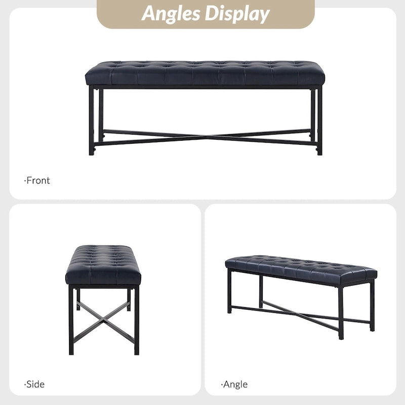 Banc de 50,5 en cuir véritable capitonné avec pieds en métal