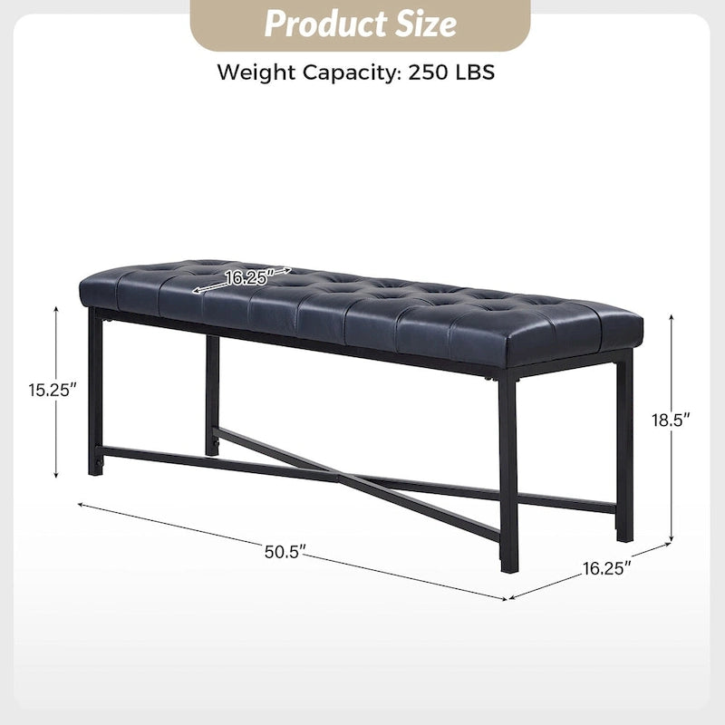 Banc de 50,5 en cuir véritable capitonné avec pieds en métal