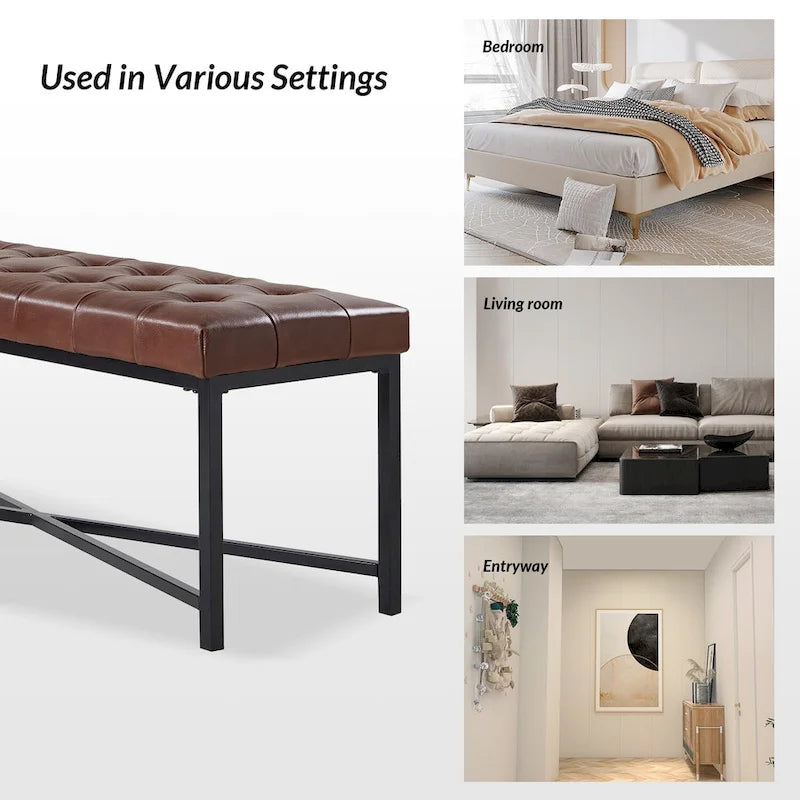 Banc de 50,5 en cuir véritable capitonné avec pieds en métal