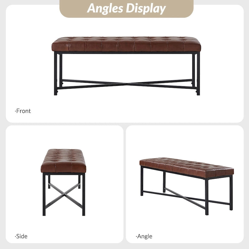 Banc de 50,5 en cuir véritable capitonné avec pieds en métal