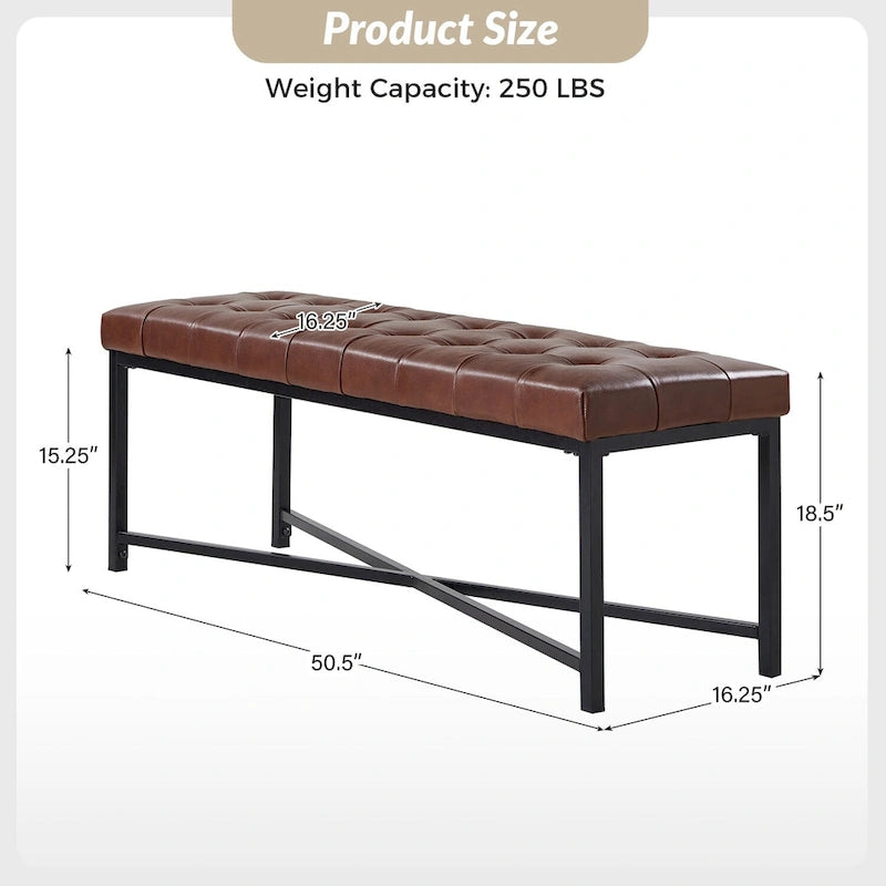 Banc de 50,5 en cuir véritable capitonné avec pieds en métal