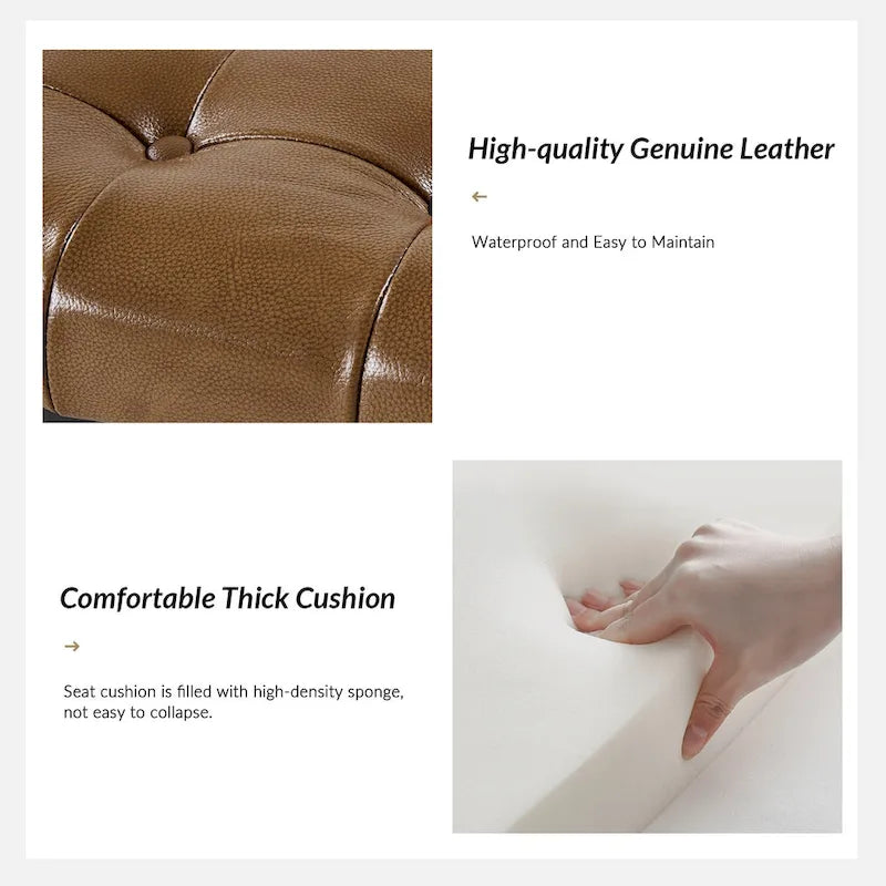 Banc de 50,5 en cuir véritable capitonné avec pieds en métal
