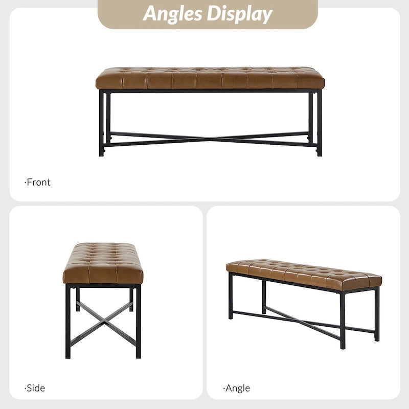 Banc de 50,5 en cuir véritable capitonné avec pieds en métal