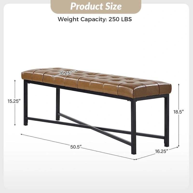 Banc de 50,5 en cuir véritable capitonné avec pieds en métal