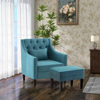Fauteuil club confortable avec pouf et oreiller