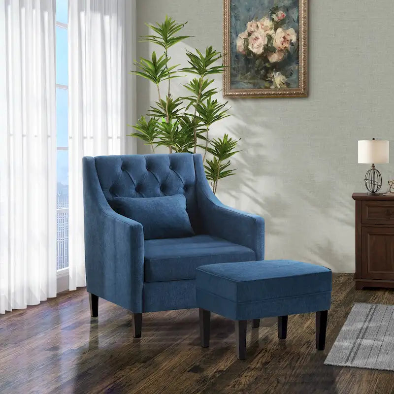 Fauteuil club confortable avec pouf et oreiller