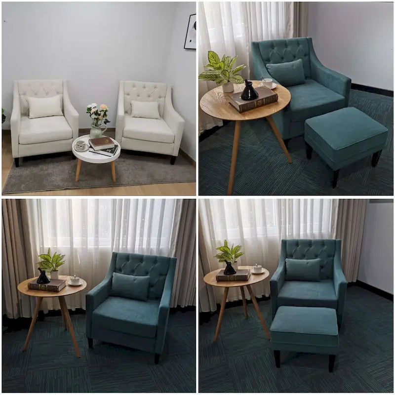 Fauteuil club confortable avec pouf et oreiller