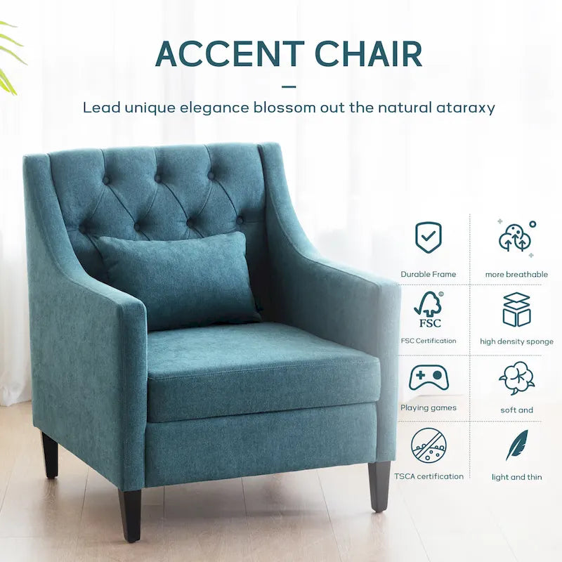 Fauteuil club confortable avec pouf et oreiller