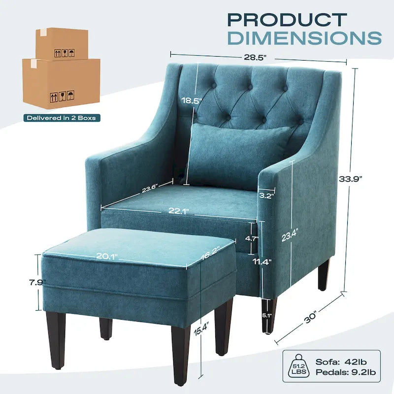 Fauteuil club confortable avec pouf et oreiller