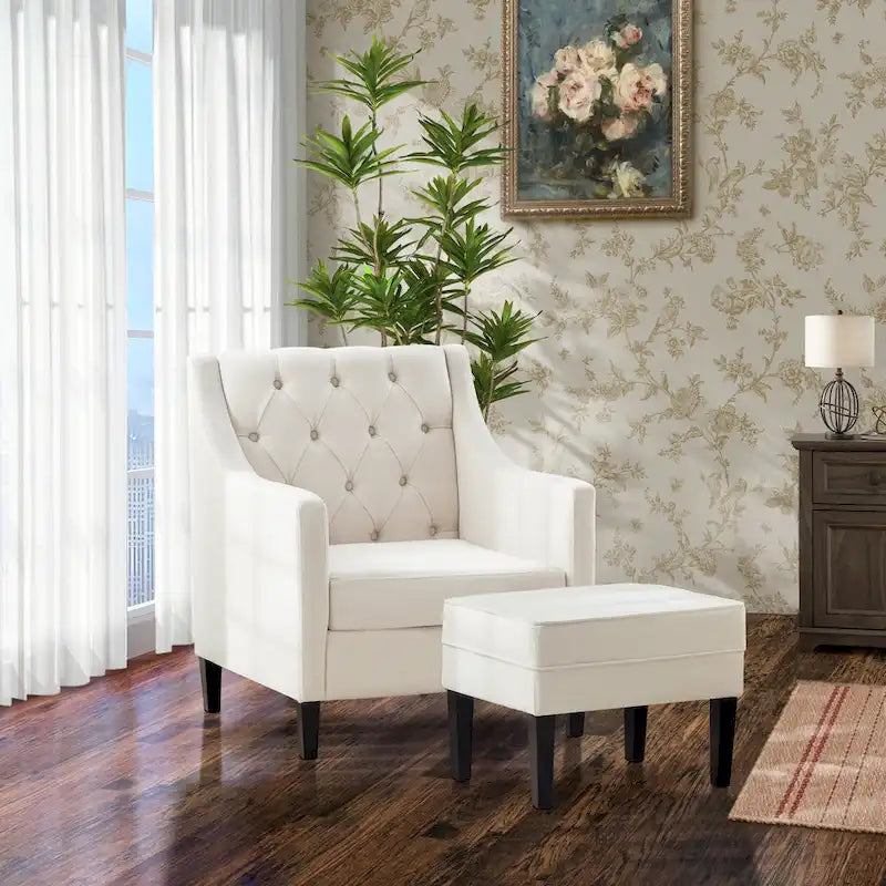 Fauteuil club confortable avec pouf et oreiller
