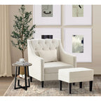 Fauteuil club confortable avec pouf et oreiller