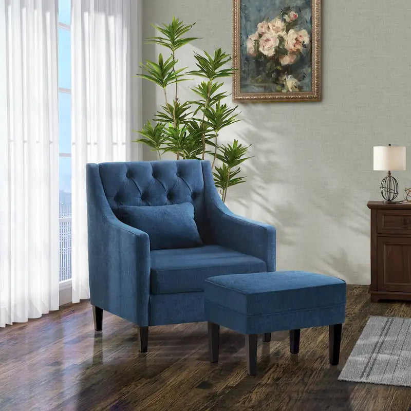 Fauteuil club confortable avec pouf et oreiller