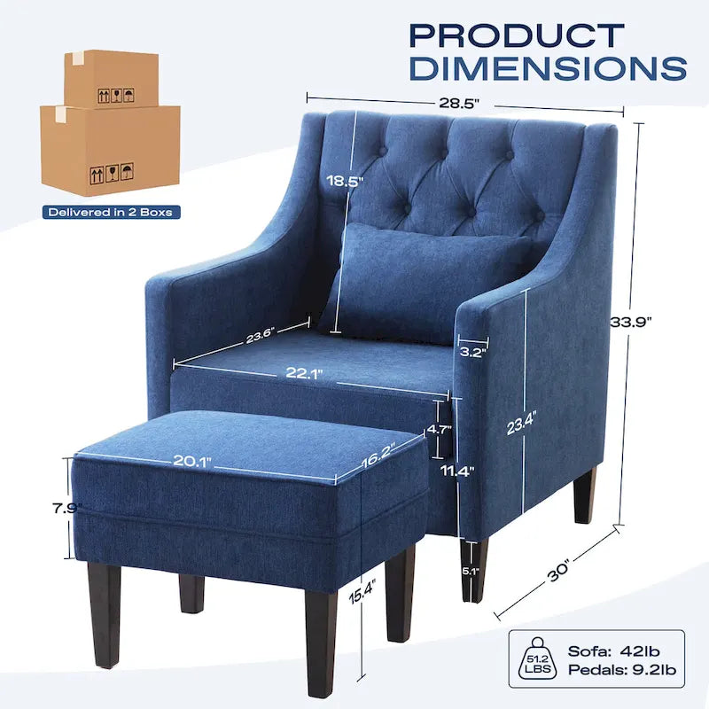 Fauteuil club confortable avec pouf et oreiller
