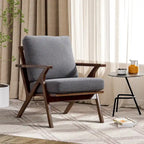 Fauteuil d'appoint en cuir rembourré avec cadre en bois massif et coussins amovibles
