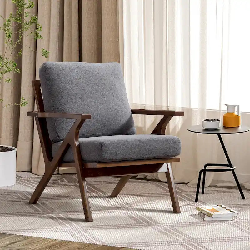 Fauteuil d'appoint en cuir rembourré avec cadre en bois massif et coussins amovibles
