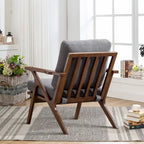 Fauteuil d'appoint en cuir rembourré avec cadre en bois massif et coussins amovibles