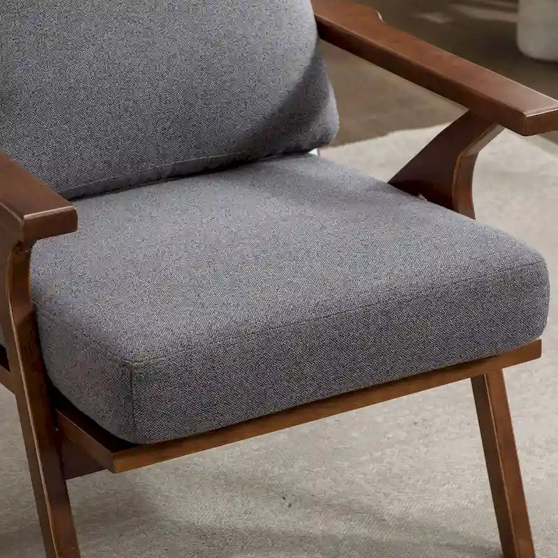 Fauteuil d'appoint en cuir rembourré avec cadre en bois massif et coussins amovibles