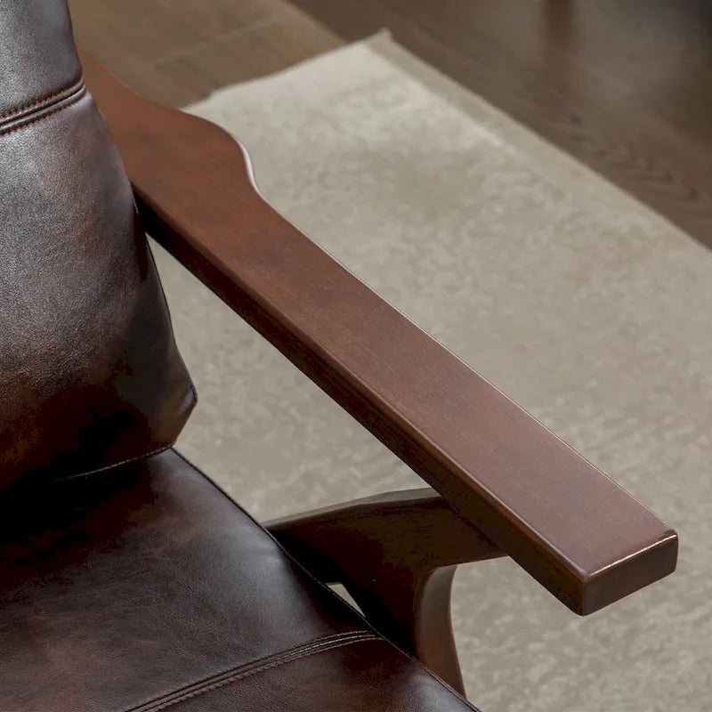 Fauteuil d'appoint en cuir rembourré avec cadre en bois massif et coussins amovibles