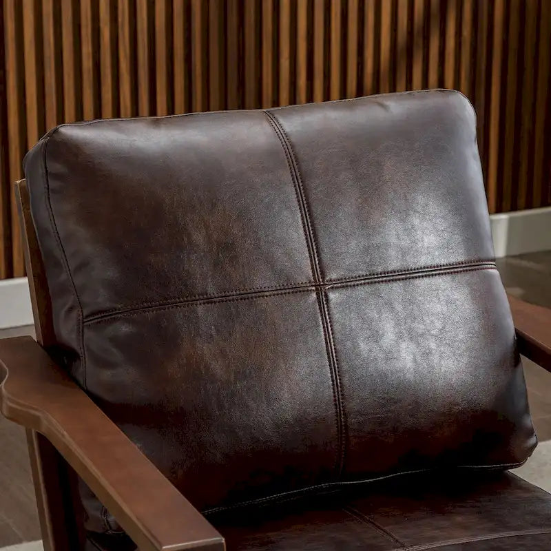 Fauteuil d'appoint en cuir rembourré avec cadre en bois massif et coussins amovibles