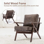 Fauteuil d'appoint en cuir rembourré avec cadre en bois massif et coussins amovibles
