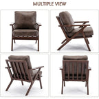 Fauteuil d'appoint en cuir rembourré avec cadre en bois massif et coussins amovibles
